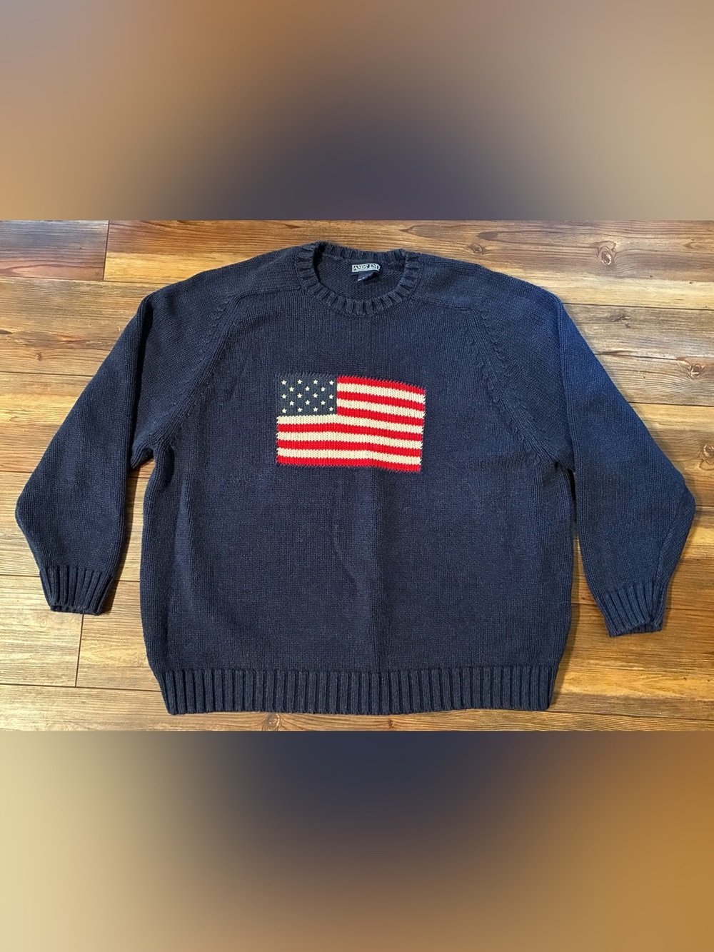 Vintage 90s Lands’ End American Flag Sweater 2X Americana USA